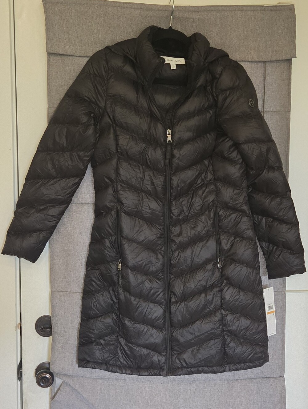 Calvin Klein Womens Sz S Black Quilted Packable Down Fill Hooded Jacket